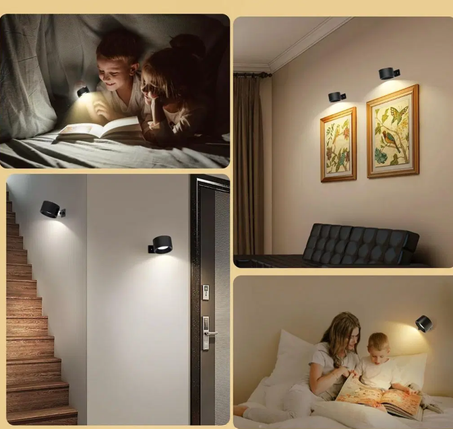 1  |  7  مصباح حائط LED مع 3 أوضاع إضاءة قابل للتعديل بزاوية 360° بمنفذ شحن Type-C