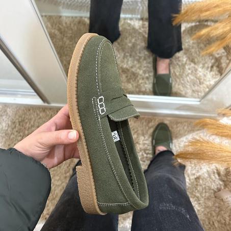 Mocassin Daim Femme - Vert Militaire