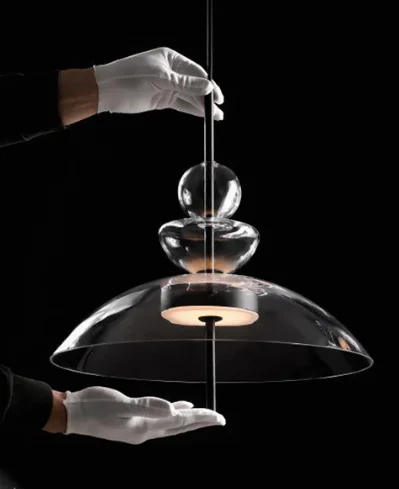 Suspension Design Verre Fumé – Sphères et Dôme Double – Élégance Contemporaine