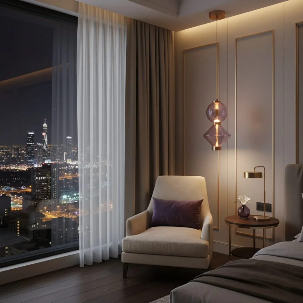 Suspension Art Verre Fumé – Sphères Célestes et Dôme Lumineux