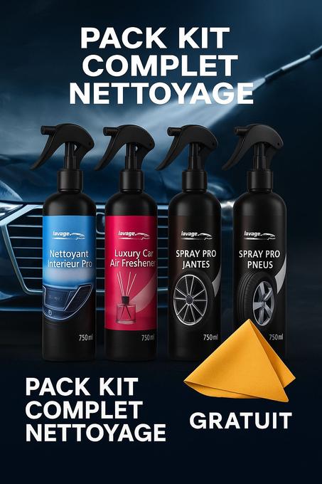 Pack Kit Complet Nettoyage – 4 Produits Pro + Peau de Chamois Offerte