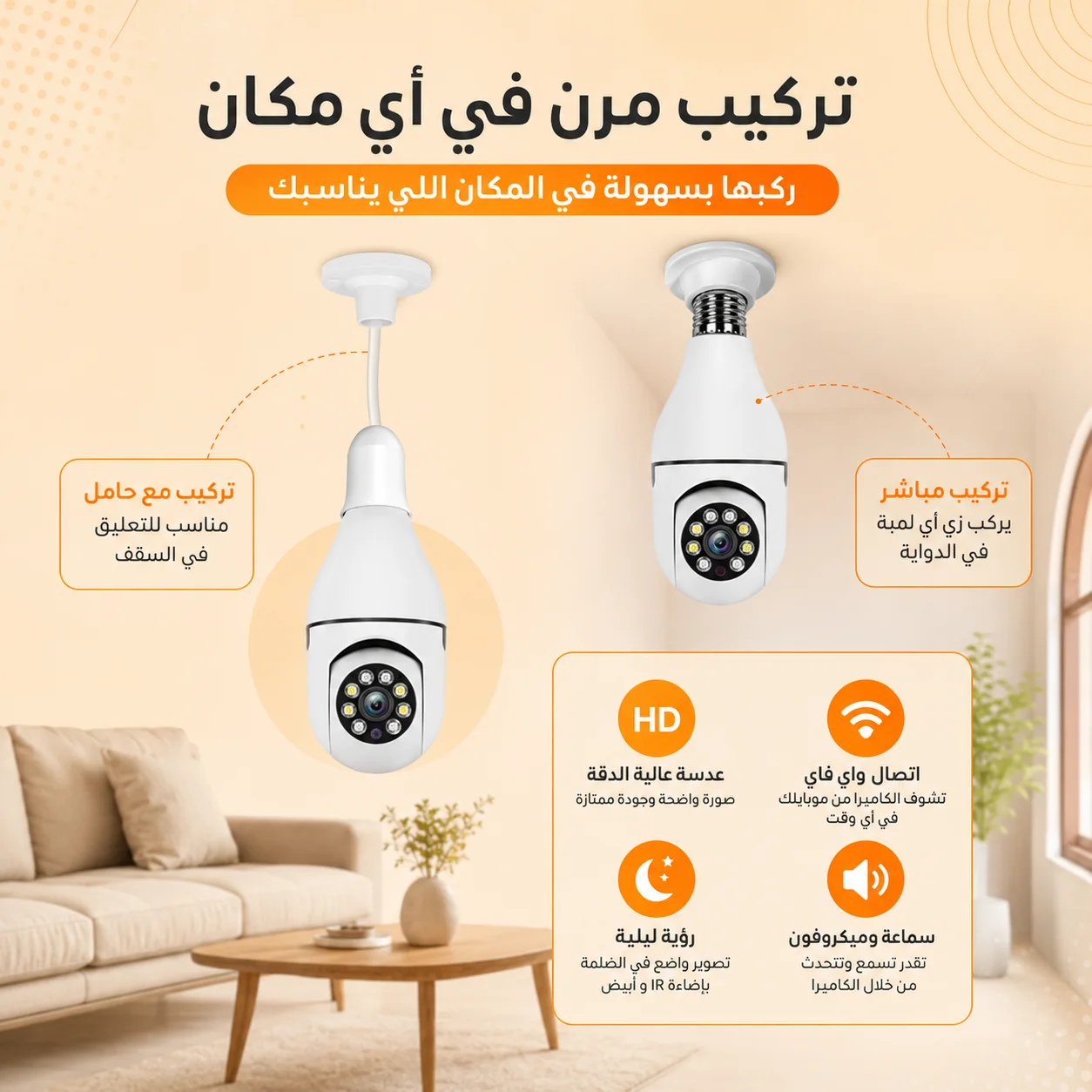 كاميرا مراقبة ذكية 360 درجة (تتصل بالواي فاي) - أمان بيتك ومحلك بين إيديك (من متجر Symalo)