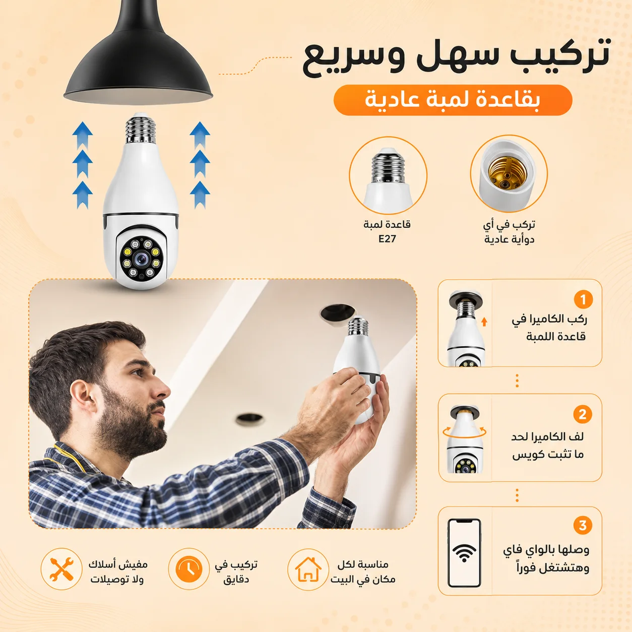 كاميرا مراقبة ذكية 360 درجة (تتصل بالواي فاي) - أمان بيتك ومحلك بين إيديك (من متجر Symalo)