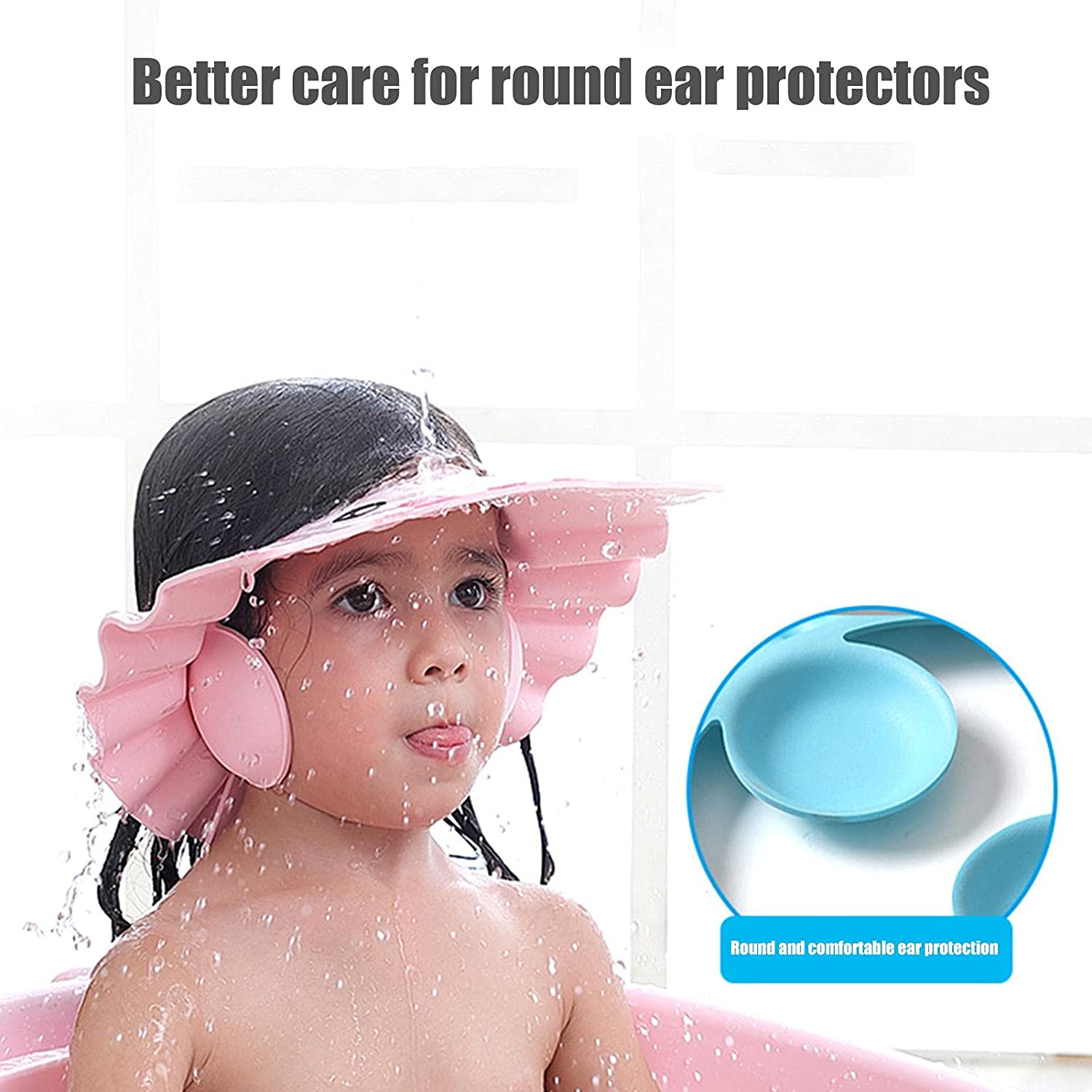 Bath Shower Shampoo Cap Adjustable Bathing Protection Cap Soft Waterproof Ear and Eye Protection