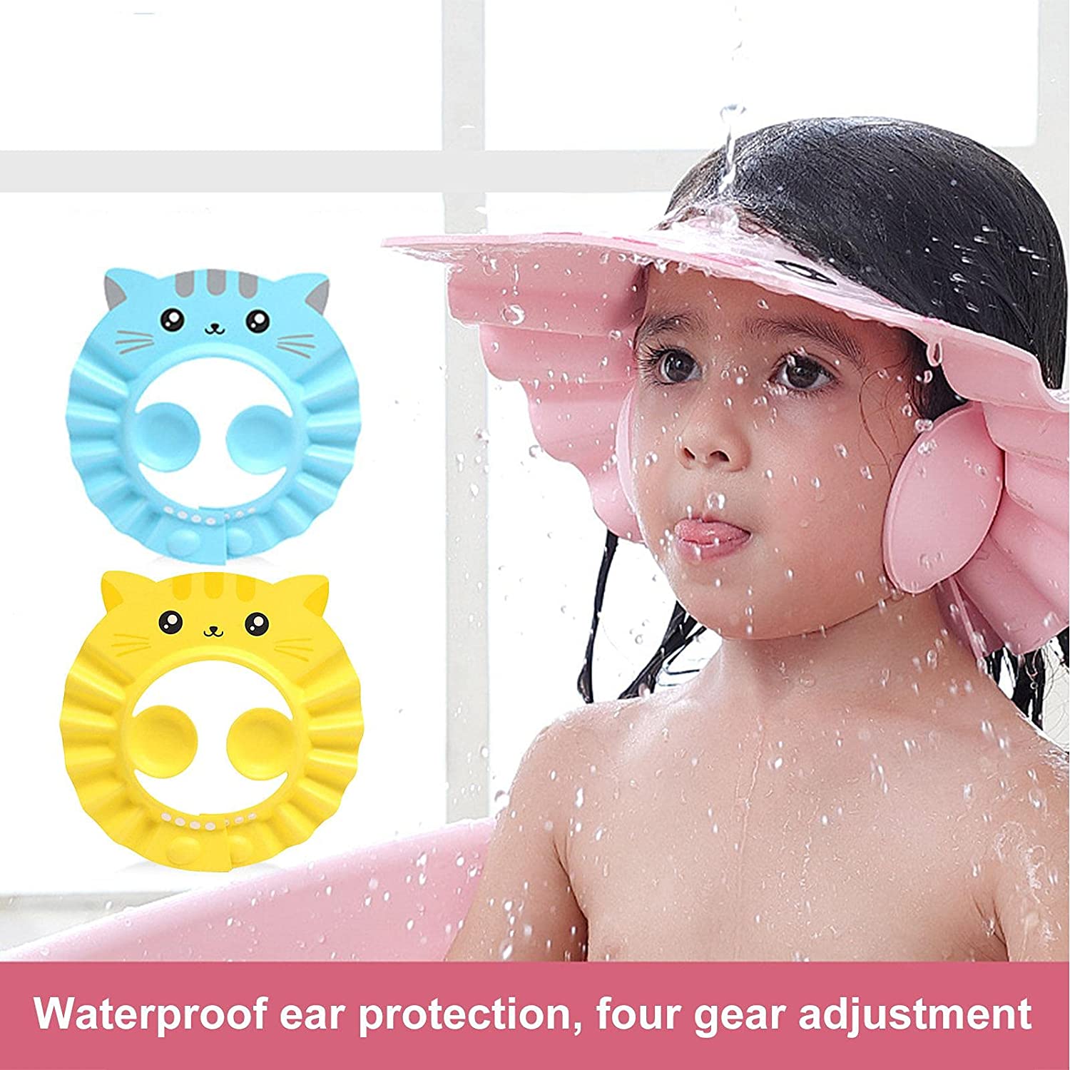 Bath Shower Shampoo Cap Adjustable Bathing Protection Cap Soft Waterproof Ear and Eye Protection