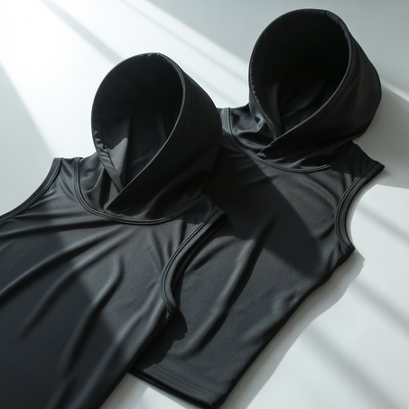 التيشيرتات الرياضية بدون أكمام مع غطاء للرأس