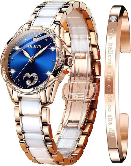 ساعة نسائية أنيقة باللون الذهبي الوردي