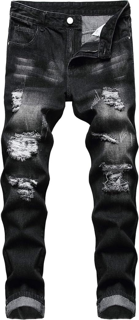 كيميوم بنطلون جينز ممزق للرجال بقصة ضيقة وقصة مستقيمة