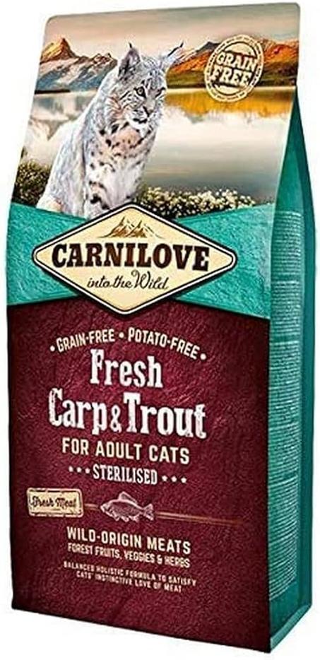 Carnilove Croquettes pour chats stérilisés avec carpe fraîche et truite - 2 kg