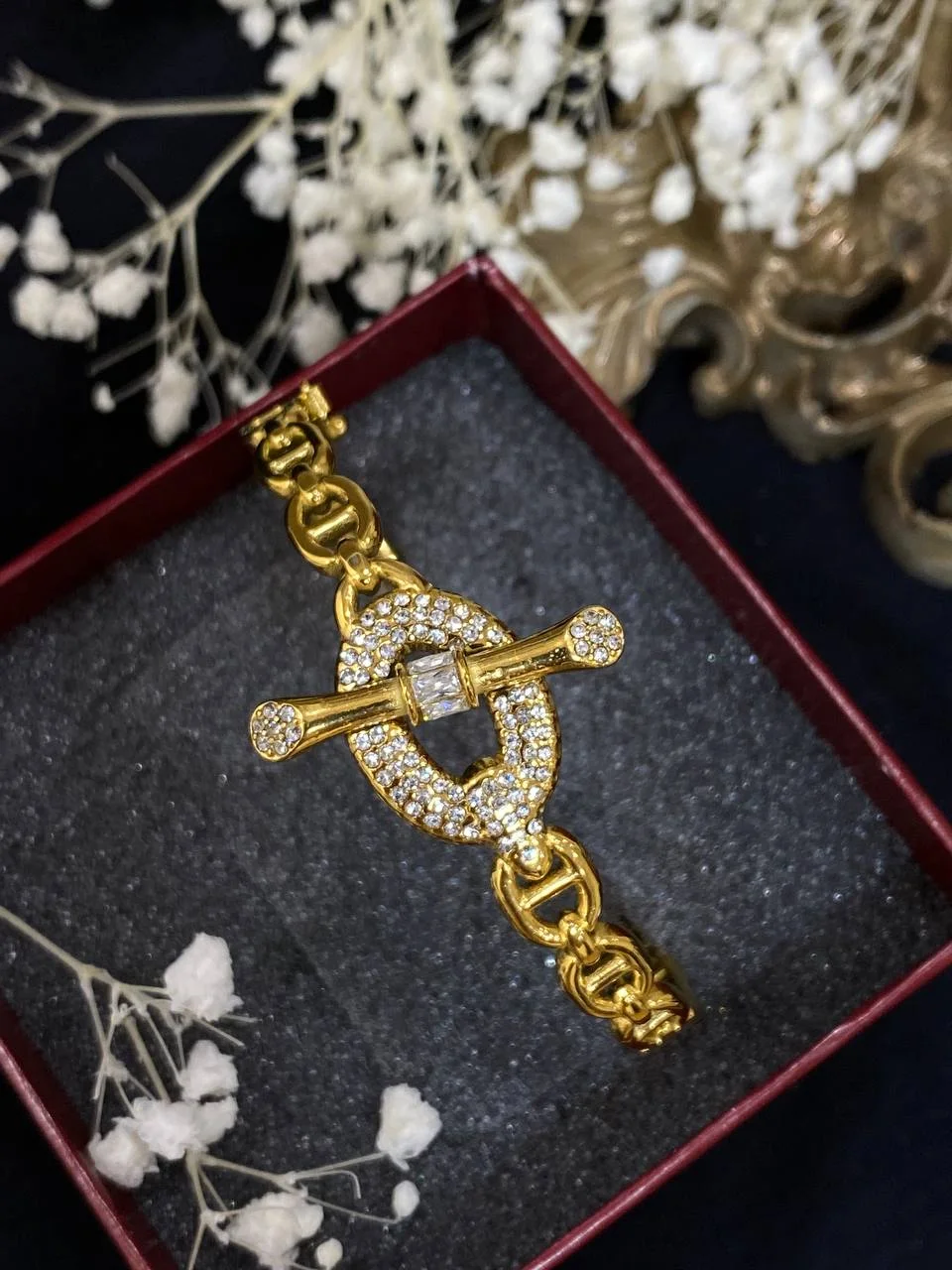 bracelet hermes en acierinoxydable avec pierre zircon e