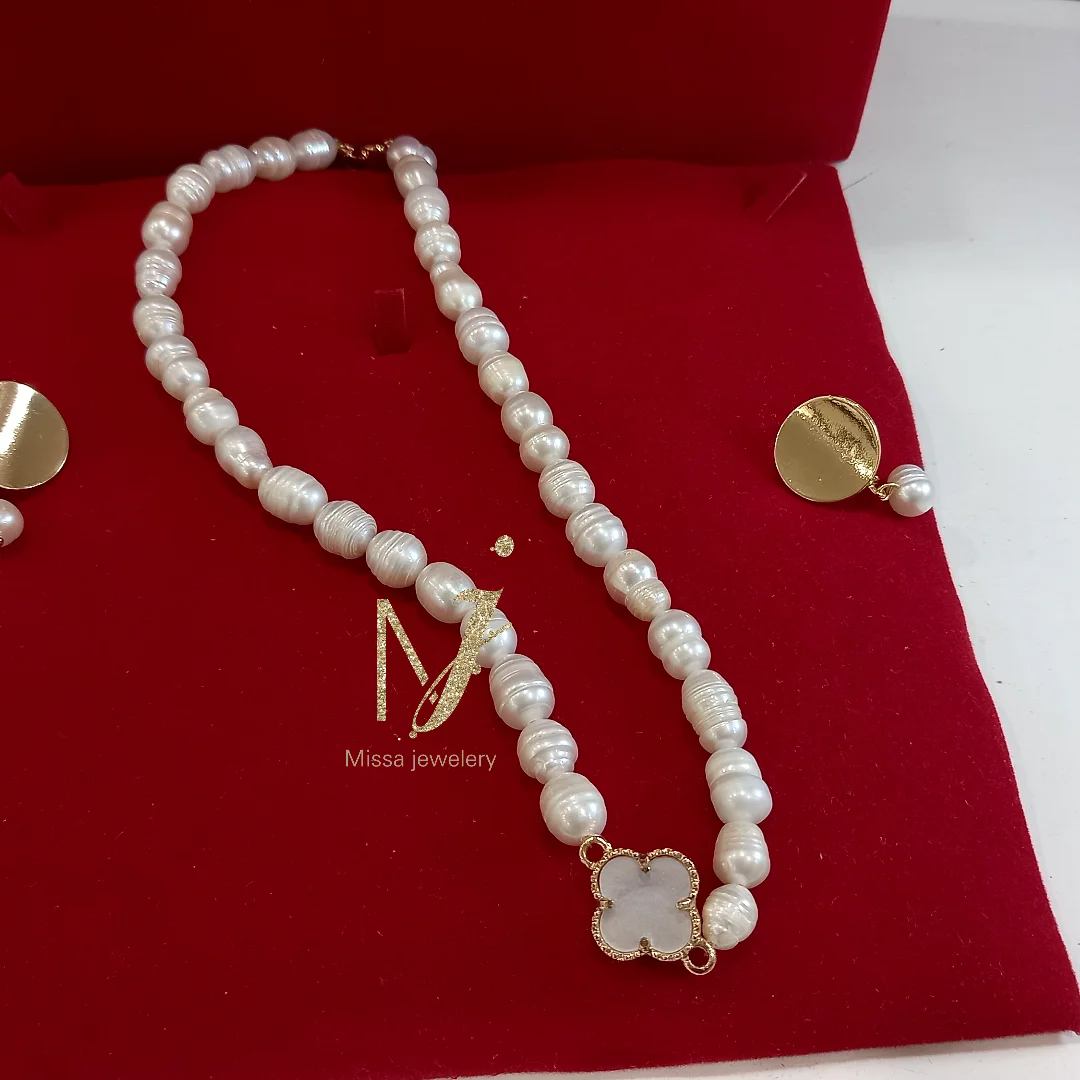 Collier classe en perle de l'eau douce joher Vrai duo avec boucle