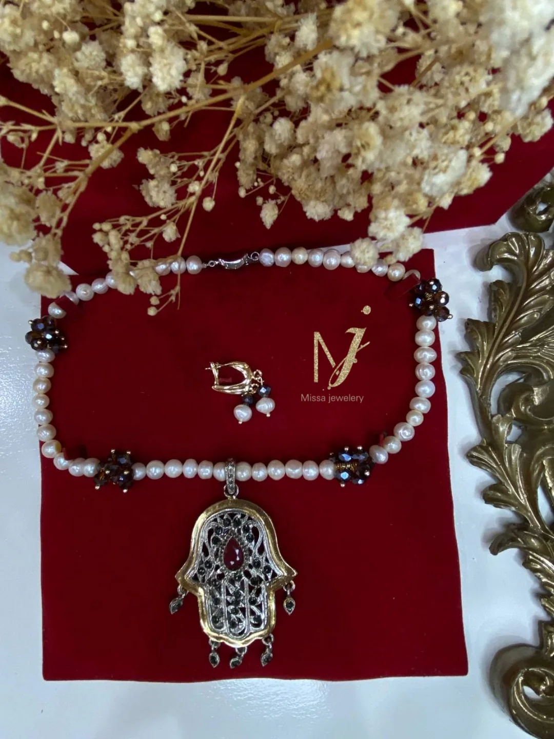 collier ras de cou vrai perle joher plus motif rincé or مشلل ذهب 24 k