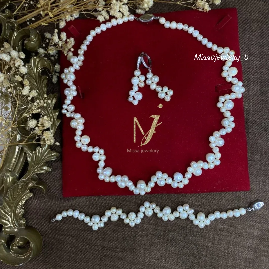 parure tandance en vrais perle naturele et argent