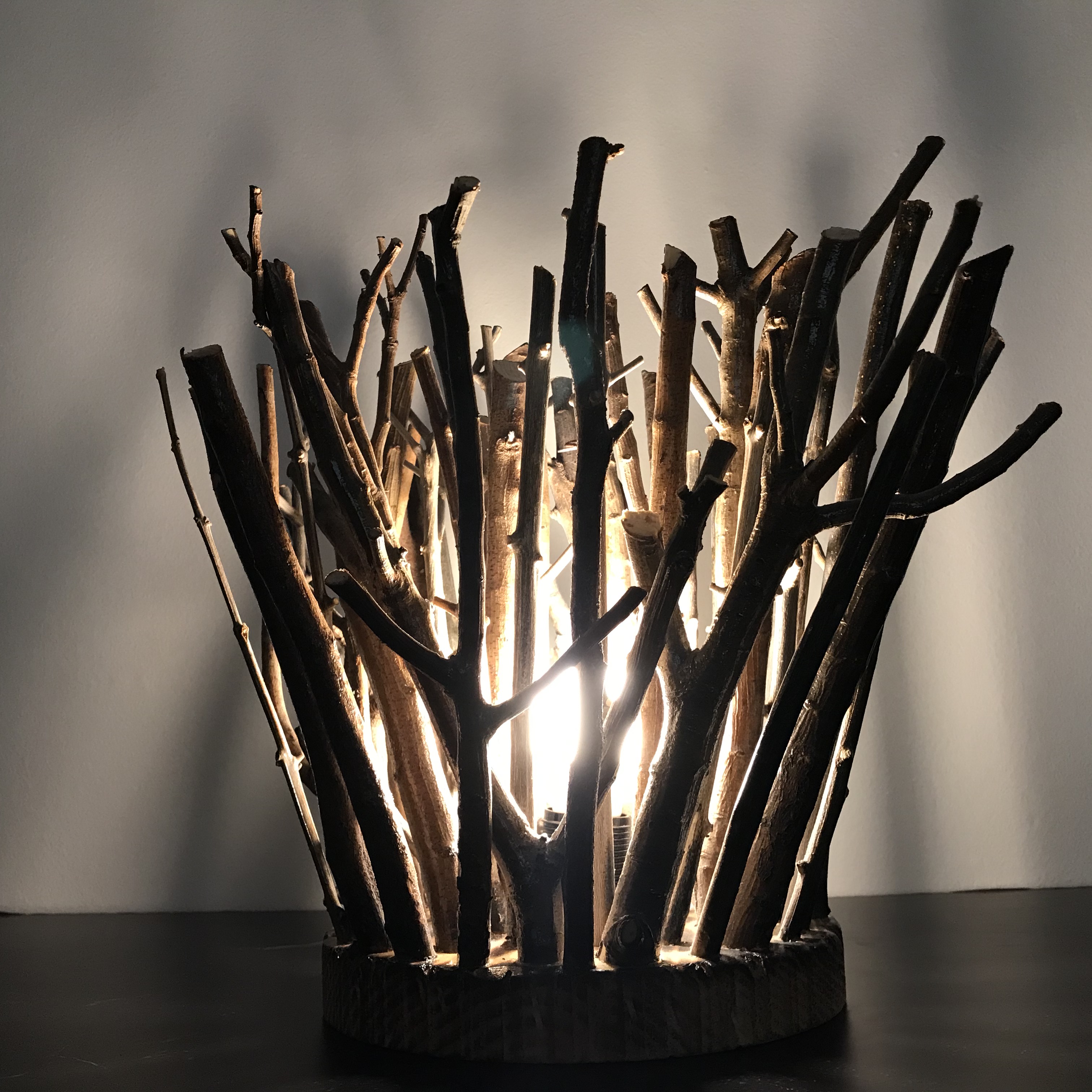 Lampe en bois et branches d
