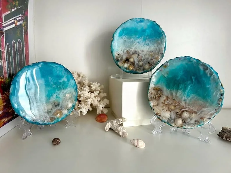 Décoration murale océan mer plage sable coquillages fête des mères anniversaire cadeau résine époxy