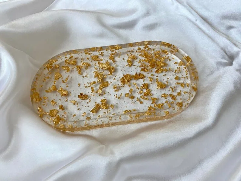 Plateau à bijoux pour bijoux en résine dorée