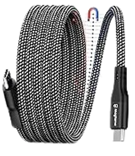 كابل مغناطيسي USB-C إلى USB-C قابل للسحب من Magtame - 60 واط (3 أمبير) - كابل USB-C قابل للسحب بطول 1 متر - كابل شحن سريع من النوع C مغلف بنيلون مضفر - متوافق مع iPhone 15 ولأجهزة سامسونج
