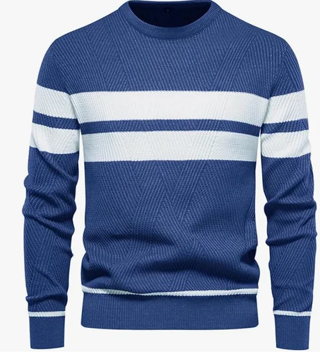 كنزة شتوية رجالية محبوكة برقبة دائرية وأكمام طويلة، تحافظ على الدفء في الشتاء