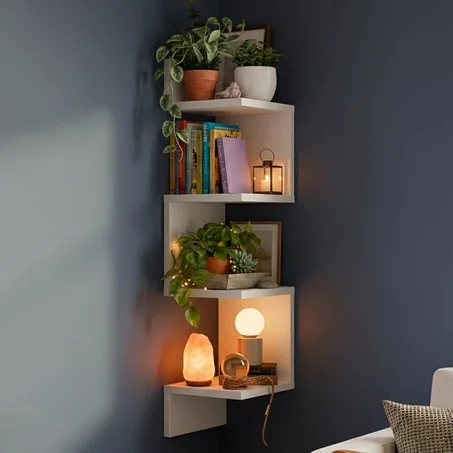 Étagère d’Angle pour Chambre à Coucher, Salon, Salle de Bain,