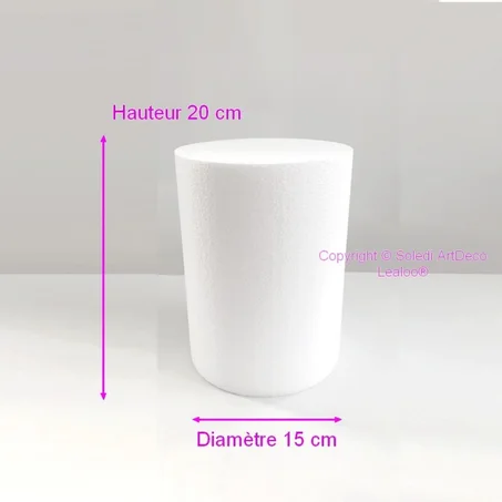 6 Cylindre en polystyrène diam. 15 x haut. 20 cm, Colonne en Styropor blanc pour présentoir