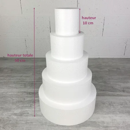 Pièce montée en Polystyrène, 50 cm de haut, Base Ø 30cm à 10cm, 5 étages wedding cake haute densité