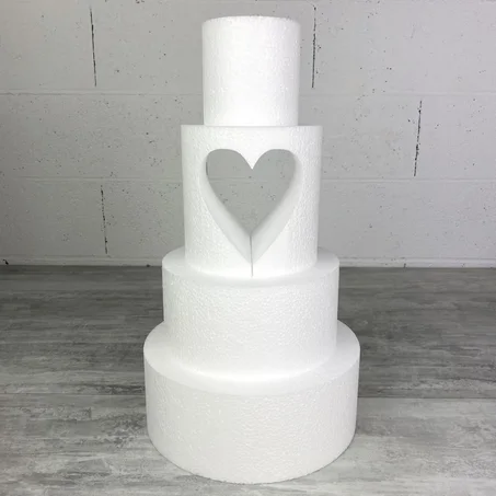Pièce montée en Polystyrène ouverture coeur, 45 cm de haut, Base Ø 25cm à 10cm, 4 étages wedding cake cutout