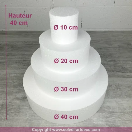 Pièce montée en Polystyrène, Base diam. 40 cm, 4 étages, Haut. totale 40 cm, Wedding Cake haute densité