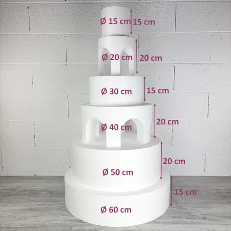 Pièce montée Palais en polystyrène, Base Ø 60cm à 15cm, hauteur totale 105 cm, Demy pour gâteau Styropor
