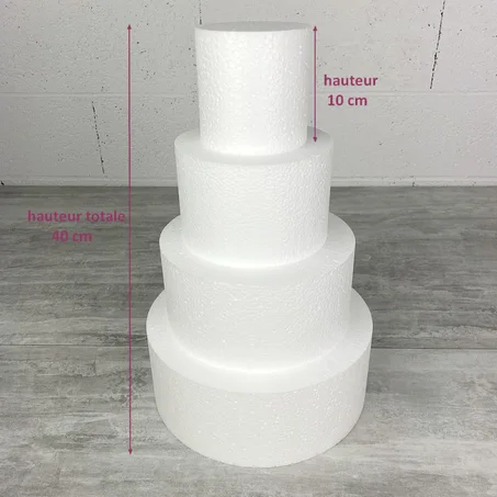 Pièce montée en Polystyrène, 40 cm de haut, Base Ø 25cm à 10cm, 4 étages wedding cake haute densité