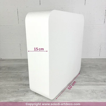 Dummy Carré coins arrondis en polystyrène, hauteur 15 cm, carré de 50 cm, support dummie en Styropor blanc
