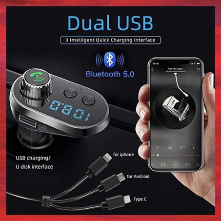Wireless Bluetooth 5.0 Kit FM / Car LCD Display MP3 Player USB Charger