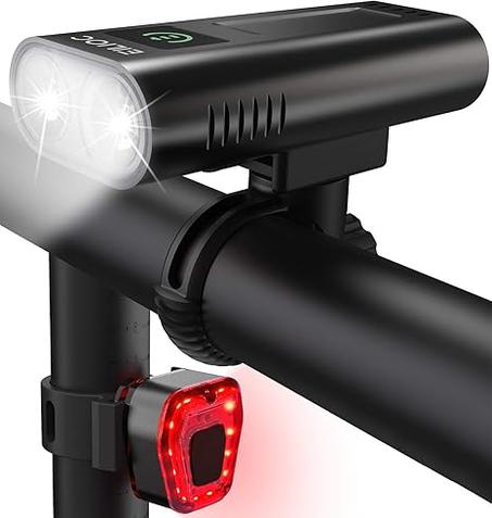 Luces de bicicleta de 6400 mAh para conducción nocturna, juego de faros y luces traseras recargables USB C, superbrillantes, 1200 lúmenes, IPX5 impermeable, aleación de aluminio, 5 modos