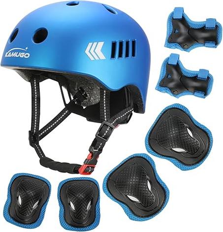 KAMUGO Juego de casco de bicicleta para niños, casco para niños de 2 a 8 años con equipo de protección deportiva, rodilleras, coderas, muñequeras para monopatín, ciclismo, scooter, patinaje