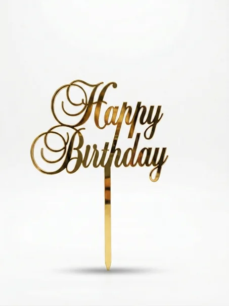 Topper de Gâteau "Happy Birthday" en Acrylique Miroir Doré