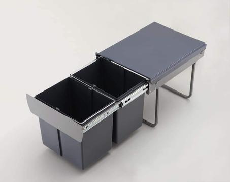 Nouveau Double-Boy - Poubelles encastrables, 2 x 15 litres, Gris / Anthracite,39 x 25 x 45 cm