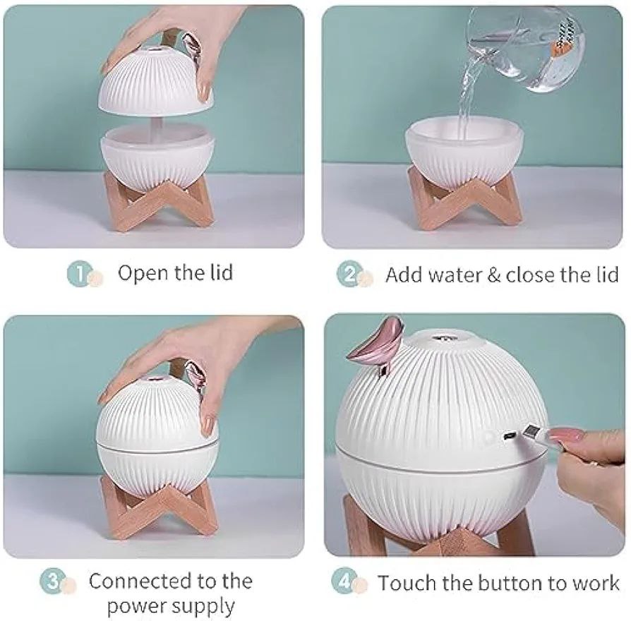 مرطب مع ضوء الليل هادئ على شكل طائر مرطب بارد سطح المكتب USB مرطب يعمل بالطاقة للمنزل السفر مكتب غرفة نوم غرفة الطفل