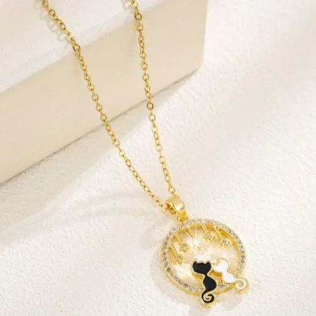 Collier Chats Noir et Blanc