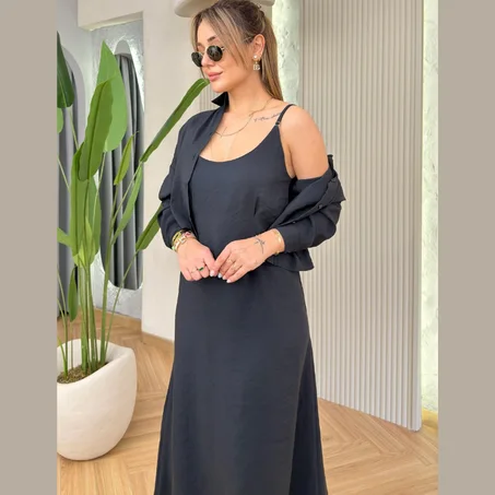 Ensemble Longue Robe & Chemise Chic | طقم فستان طويل مع قميص أنيق