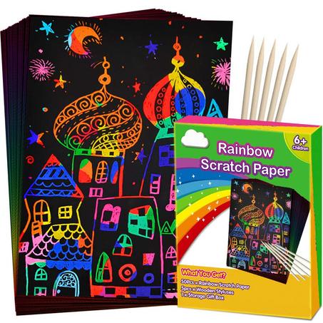 مجموعة فنية من ورق الخدش بالوان قوس قزح