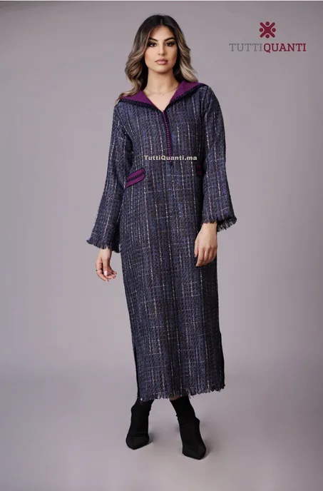 Djallaba Bleuet Détails mauve