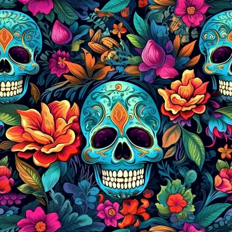 Vibrant Sugar Skull Floral Canvas