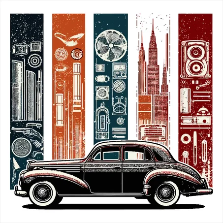 Nostalgic 1940s Automobile - Abstract Stripes Wall Decor