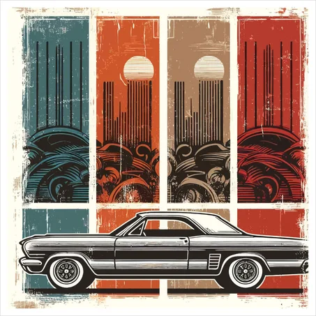 Classic Muscle Car - Retro Sunset Canvas Wrap