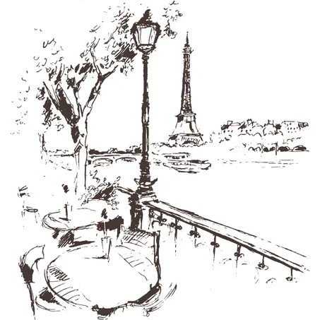 Parisian Café Sketch - Eiffel Tower Canvas Wrap