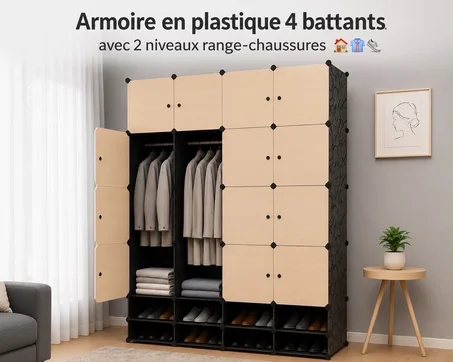 Rangement Armoire Modulaire en Plastique 4 Battants
