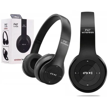 P47 Casque Bluetooth p47 EXTRA BASS FM Radio AIR EAR PODS MP3 Player with Mic for Mobile Phone Tablet PC (air ear pod p 47)