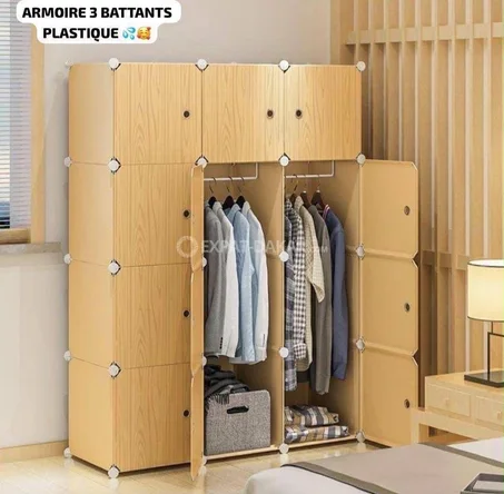 Armoire 3 battant Penderie Portable - Cube montable et démontable