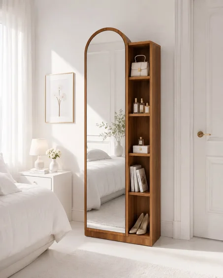 Miroir sur pied avec rangement en bois