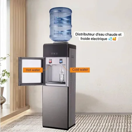 Distributeur d'eau à chargement en acier gris, options  chaude et  froide