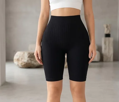 Lots de 6 Short de sport de plein air et de fitness pour sport extérieur, legging moulant avec taille haute qui rehausse les fesses- noire